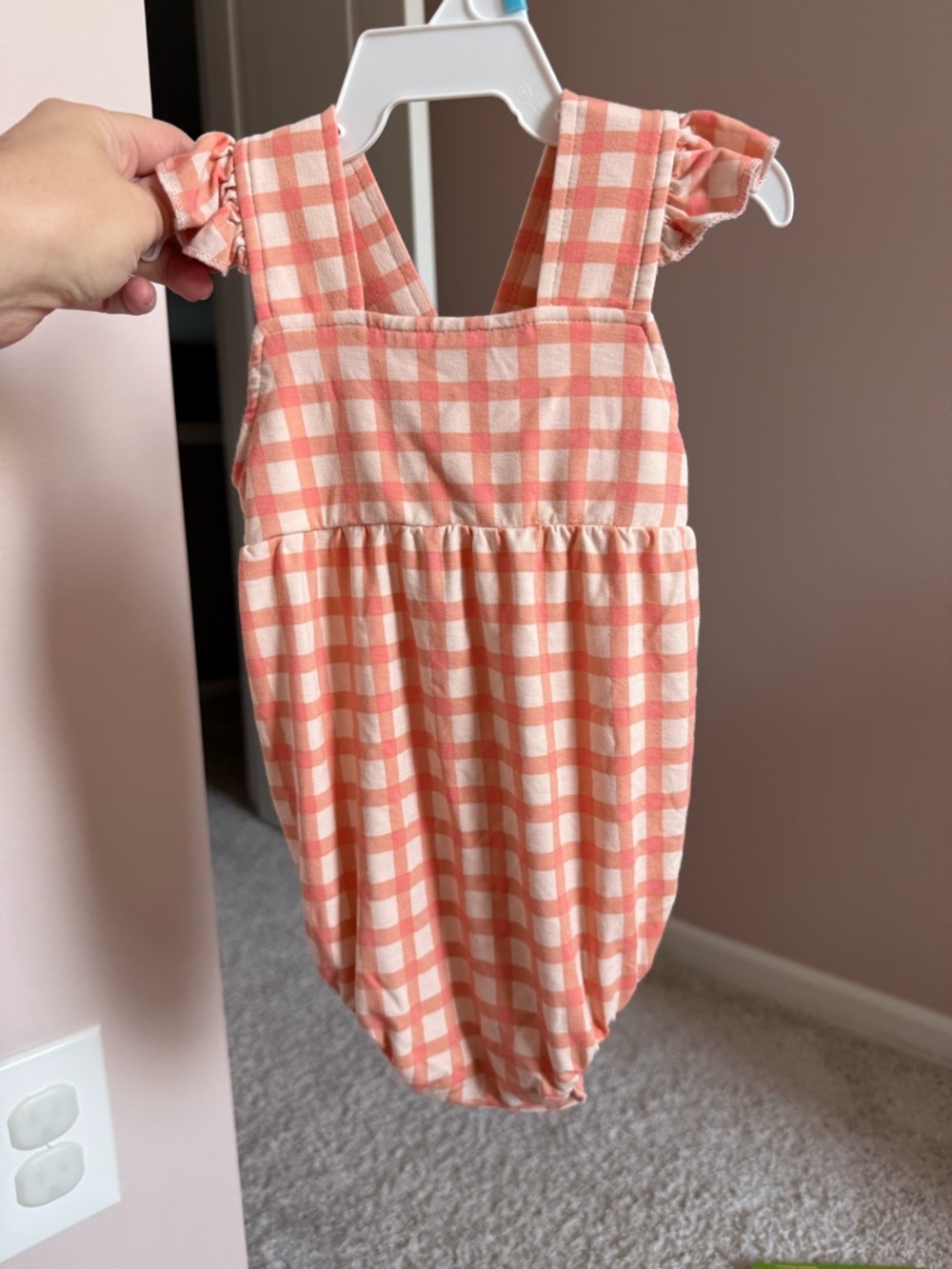 Girls Peach Gingham One-Piece Romper - Brave Little Ones